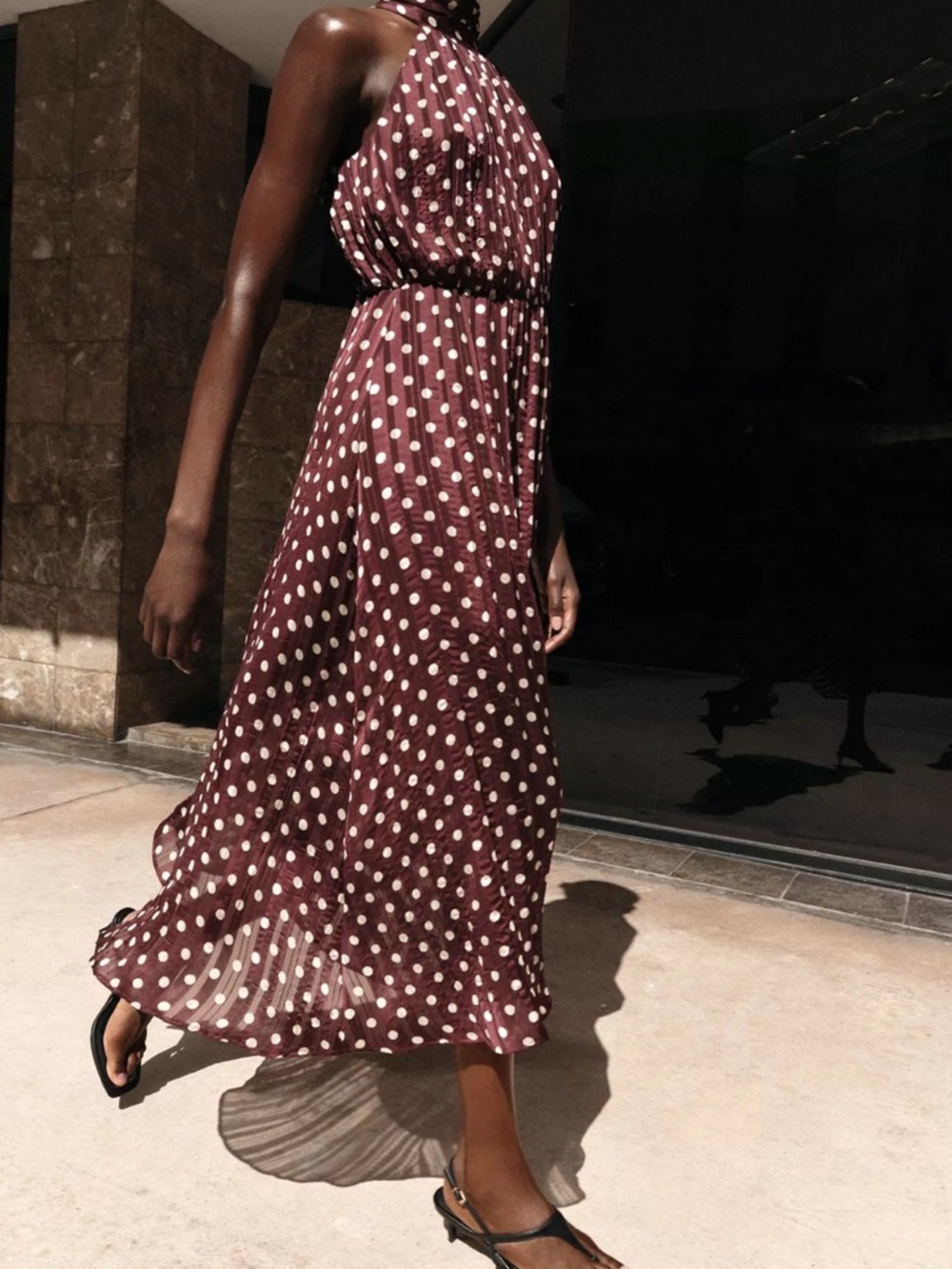 Zara Burgundy Polka Dot Maxi Dress